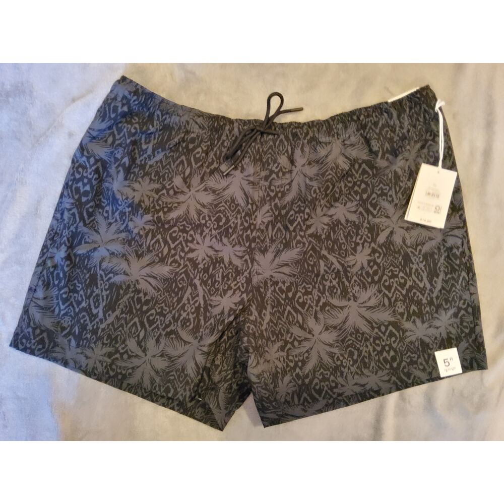 #413 Brand New With Tags Free Assembly Men's Gray and Black Swim Trunks Size XL